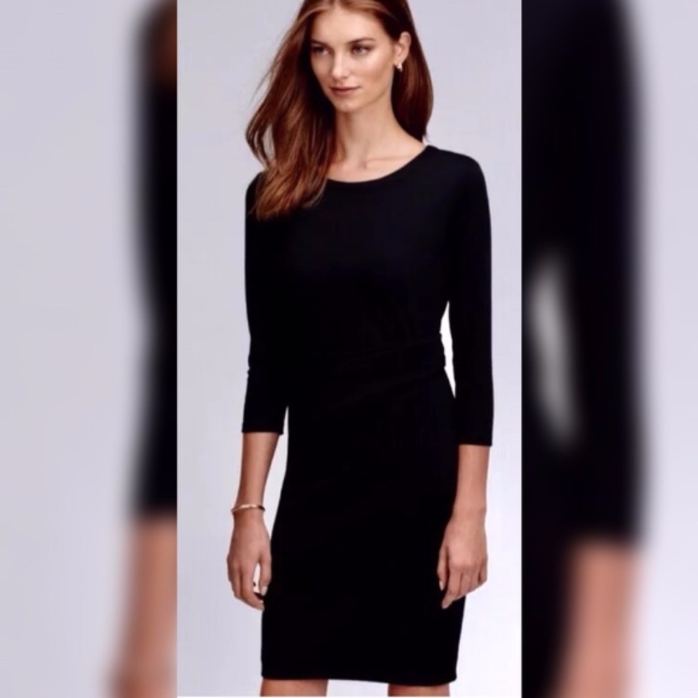 🏳️ THEORY Black Ruched Waist Stretch Sheath Dress